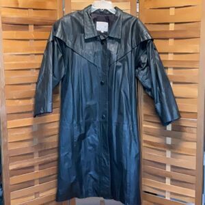 Vintage Giampier Black Leather Trench Coat Women M Argentina